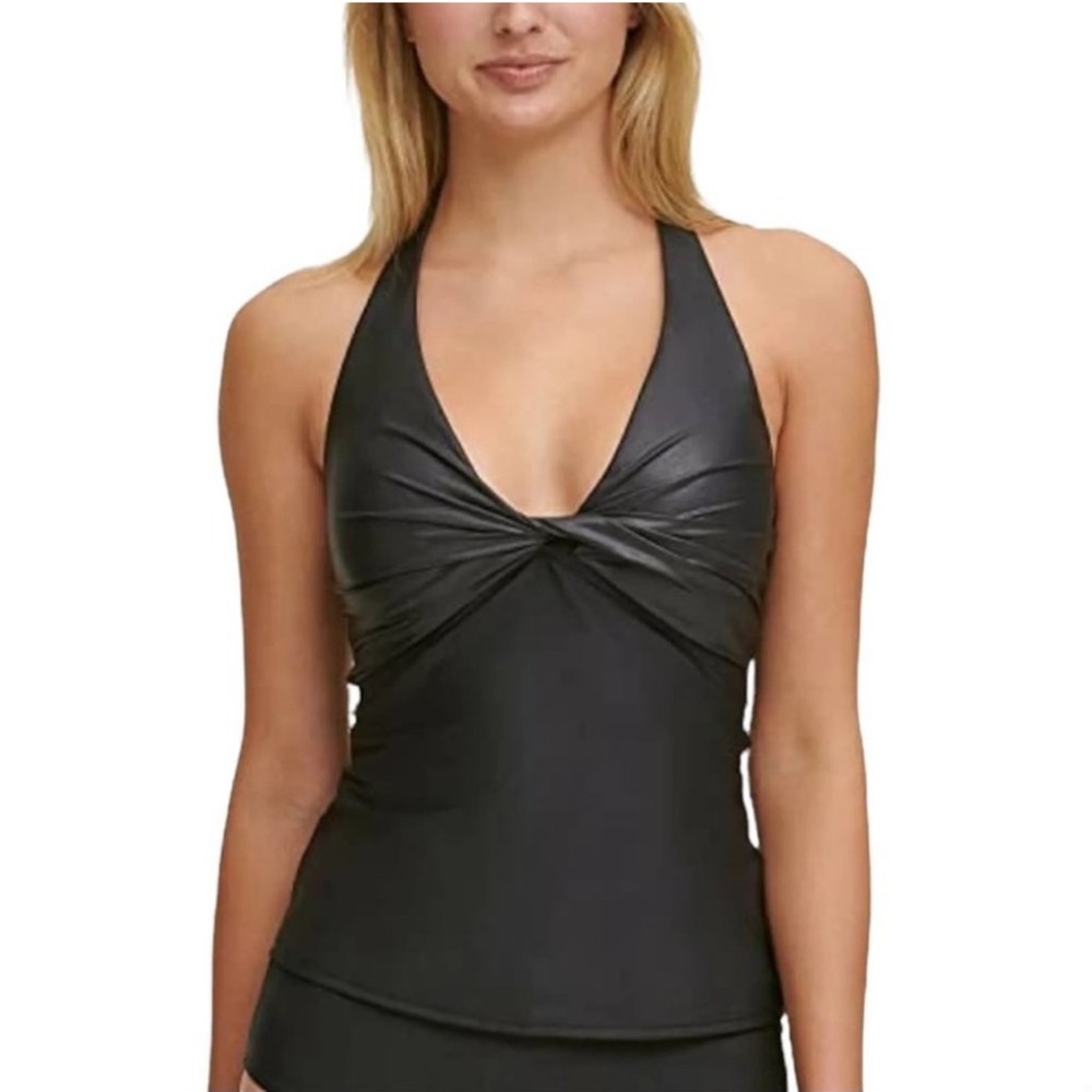 DKNY black twist halter swim top S Dl1KC230